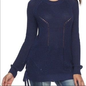 Navy blue lace up‎ sides tunic sweater